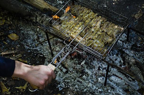 烹饪术猪肉肋骨向指已提到的人火.希什河烤腌羊肉串向指已提到的人烧烤,烧烤