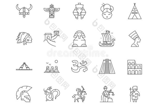 古代的文明线条偶像,手势,矢量放置,out线条illustrate举例说明