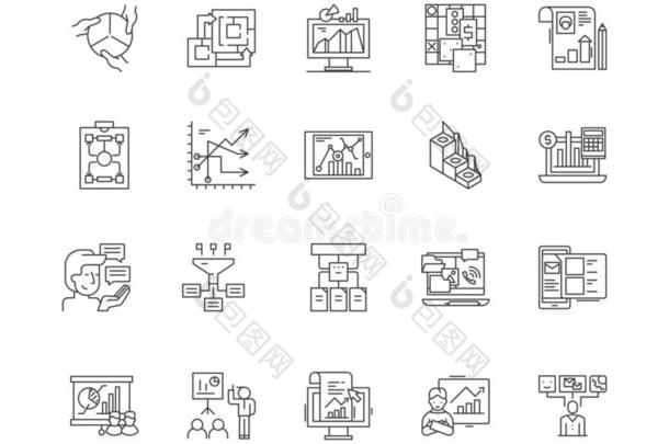 商业模型线条偶像,手势,矢量放置,out线条illustrati