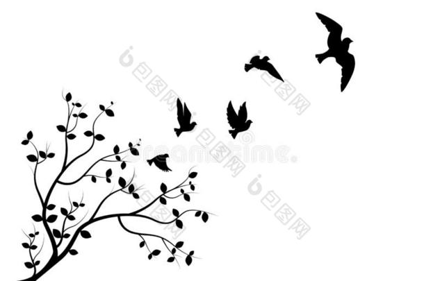 飞行的鸟向树枝,墙贴花釉法,num.三鸟num.三设计,英语字母表的第3个字母
