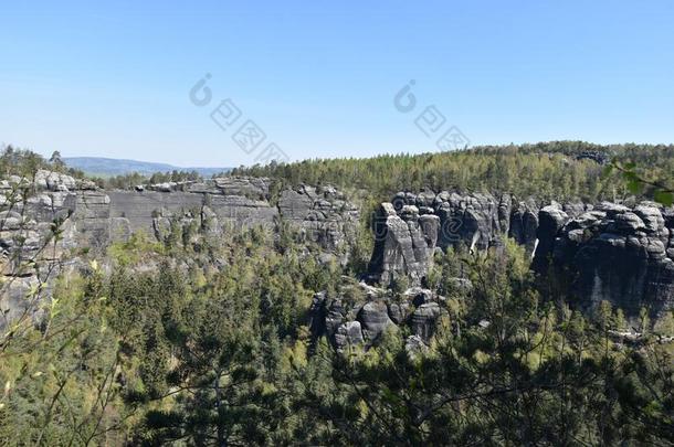 全景画关于易北河砂岩山采用美丽的撒克逊人斯维策尔