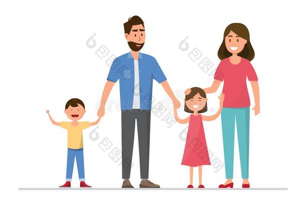 幸福的家庭.父亲,母亲,婴儿,儿子和女儿