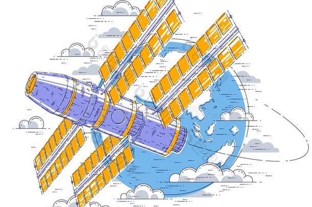 空间车站飞行的轨道的飞行大约地球,宇宙飞船休闲健身中心