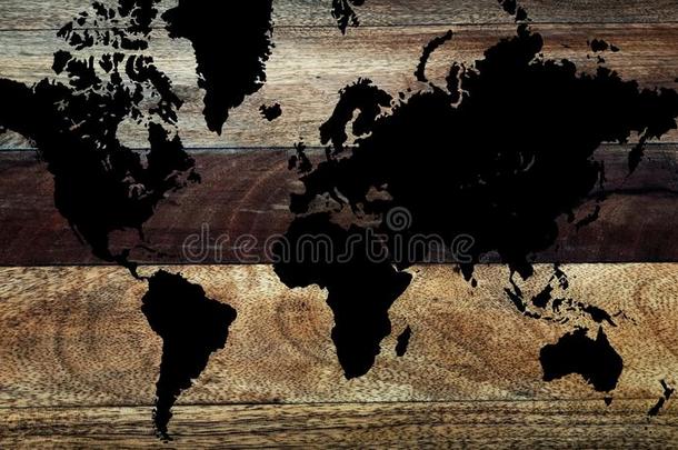 世界地图木材背景.一世界地图向木材表背景.