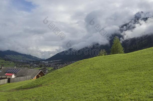 葱翠的绿色的草地,田园诗般的春季山乡下的风景.看法