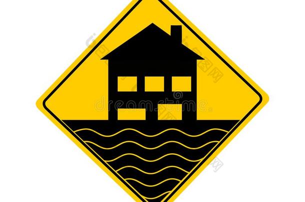 交通警告符号洪水向白色的
