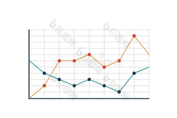线条图表多彩的隔离的两个曲线图解的影像