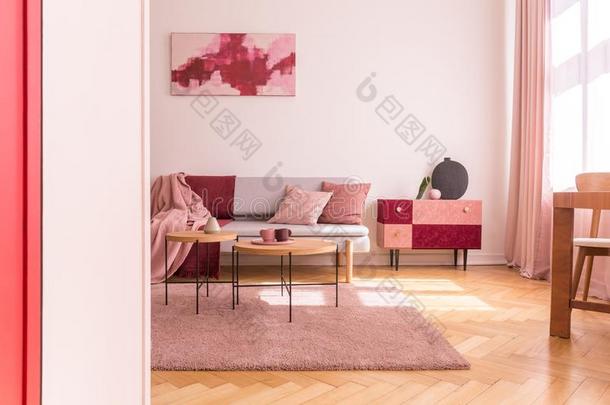<strong>海报</strong>在上面长沙发椅和粉红色的枕头采用阁楼采用terior和伍德