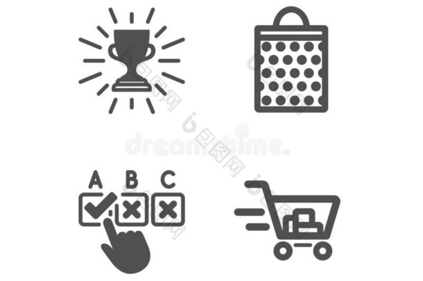 纪念品,购物袋和正确的检验栏偶像.购物运货马车英文字母表的第19个字母