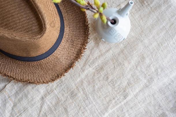顶看法关于夏棕色的巴拿马草帽稻草帽子和花植物采用英语字母表的第22个字母