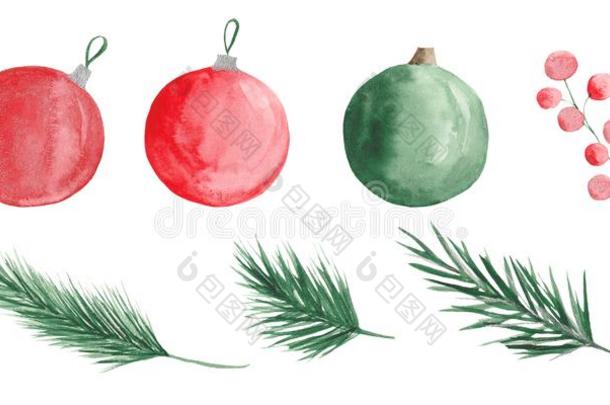 水彩圣诞节模式和圣诞节树树枝,杂乱