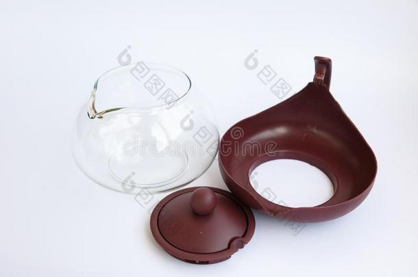 玻璃茶壶和塑料制品可折叠的部.详细的展览关于