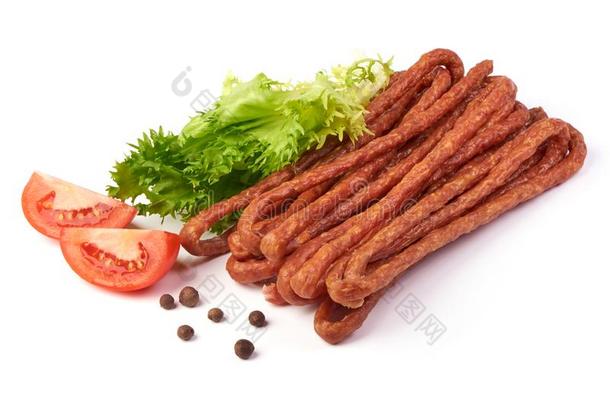 卡巴诺斯.擦光长的薄的干的干燥的香肠使关于猪肉.隔离的向