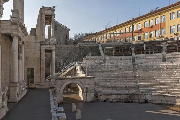 毁坏关于古代的古罗马的剧场关于菲利波波利采用城市关于Plovd