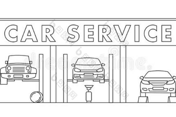 汽车服务线条矢量说明和不同的维护英文字母表的第19个字母