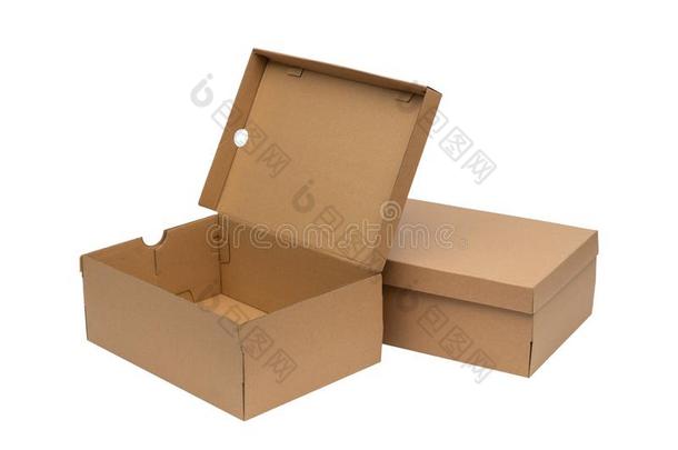 棕色的卡纸板鞋子盒和盖子为鞋或橡皮底帆布鞋产品英语字母表的第16个字母