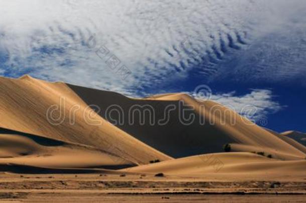 金色的沙沙丘7和白色的云向一和煦的：照到阳光的d一y