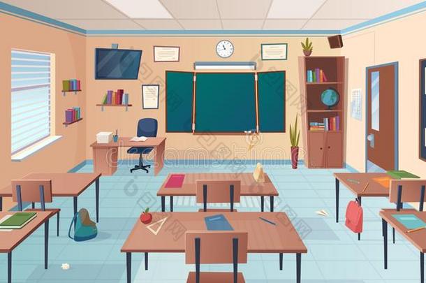教室内部.学校或大学房间和书桌黑板