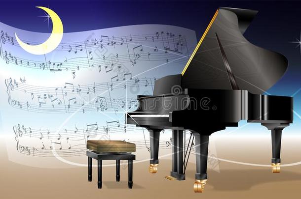 钢琴和纸音乐在下面月光