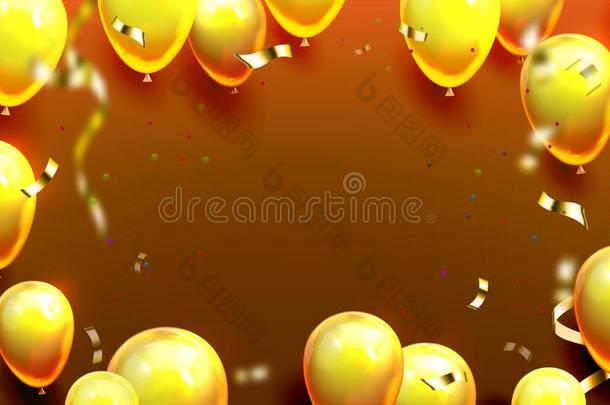 有光泽的<strong>金色</strong>的<strong>气球</strong>和五彩纸屑海报矢量