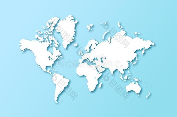 详细的世界地图隔离的向一光蓝色b一ckground