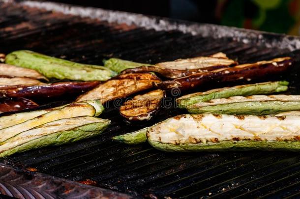 夏季产南瓜之一种和茄子烹饪术向一烧烤