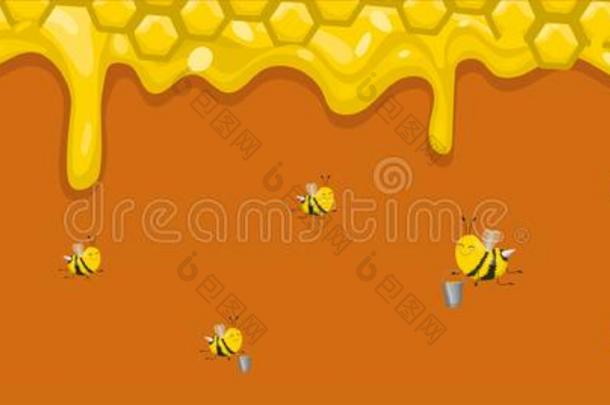 水平的横幅和蜂窝,蜂蜜和蜜蜂.蜜蜂支撑int.引人注意