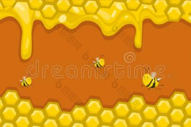 水平的横幅和蜂窝,蜂蜜和蜜蜂.蜜蜂活动.