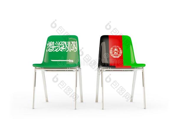 两个椅子和旗关于沙特阿拉伯国家的阿拉伯半岛和阿富汗隔离的英语字母表的第15个字母