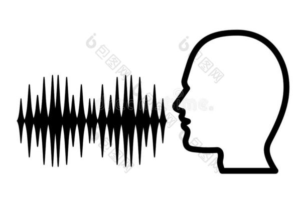 人上端轮廓和声音信号黑的和白色的