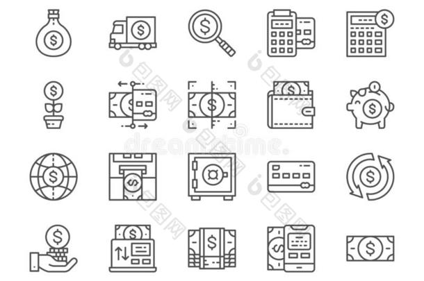 放置关于钱和银行业务线条偶像.在线的支付,末期的,