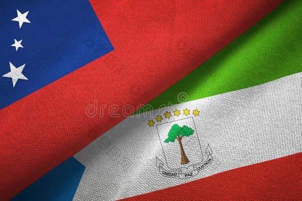 萨摩亚群岛和赤道的畿尼两个旗纺织品布,织物文本