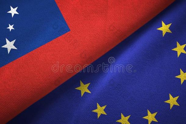 萨摩亚群岛和欧洲的同盟两个旗纺织品布,织物质地