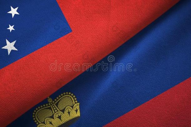 萨摩亚群岛和列支敦士登的两个旗纺织品布,织物质地