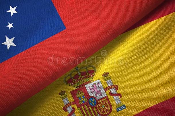 萨摩亚群岛和西班牙两个旗纺织品布,织物质地