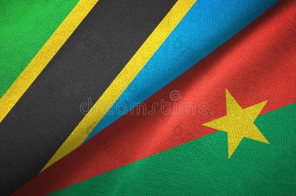 坦桑尼亚和布基纳法索人名两个旗纺织品布,织物文本