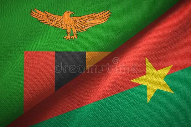 赞比亚和布基纳法索人名两个旗纺织品布,织物质地
