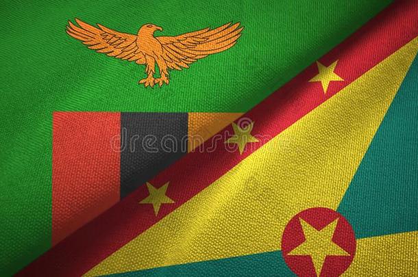 赞比亚和格林纳达两个旗纺织品布,织物质地