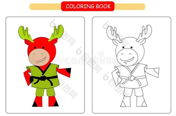 色彩书为小孩.漂亮的漫画麋鹿.矢量说明.
