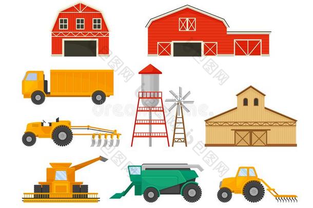 放置关于比喻关于农事运载工具和建筑物.矢量厄斯特拉