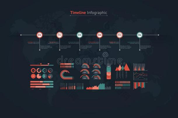 时间轴矢量信息图.世界地图