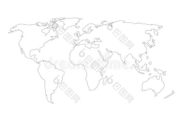 矢量直线的世界地图,可编辑的一击.矢量说明是（be的三单形式