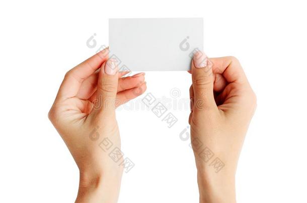 白色的商业卡片采用女孩手