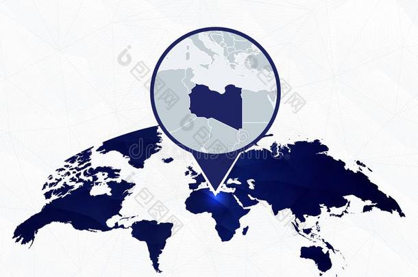 利比亚详细的地图突出的向蓝色圆形的世界地图