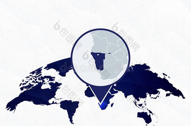 纳米比亚详细的地图突出的向蓝色圆形的世界地图