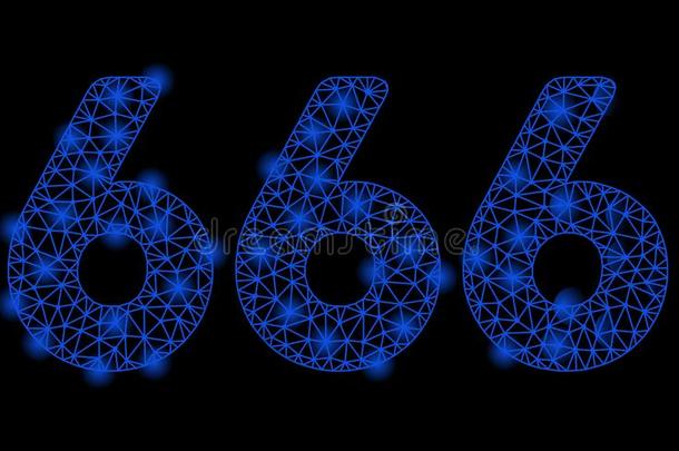 明亮的网孔金属丝框架666数字文本和闪耀地点