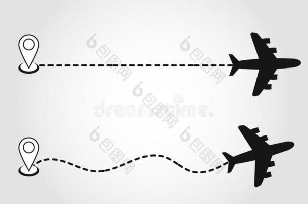 放置关于飞机飞行路线条小路-隔离的矢量图解