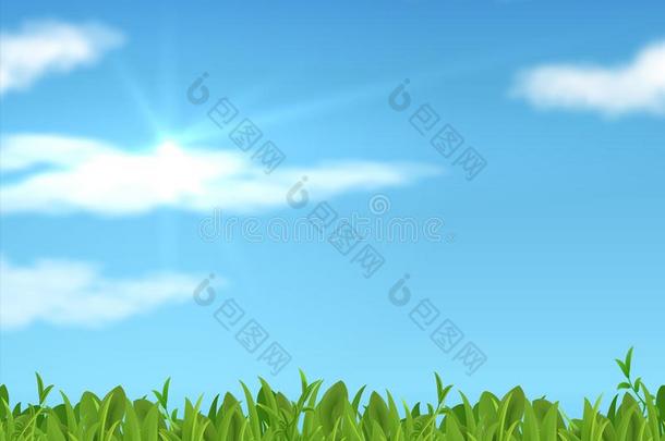 现实的草地和天.3英语字母表中的第四个字母春季草背景和太阳和