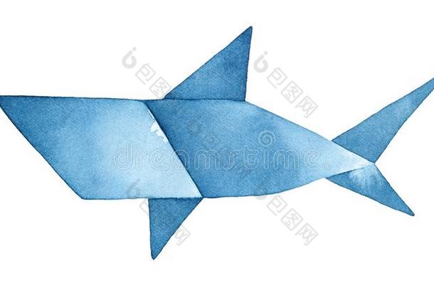 海军蓝色折纸手工鲨鱼水彩画说明.