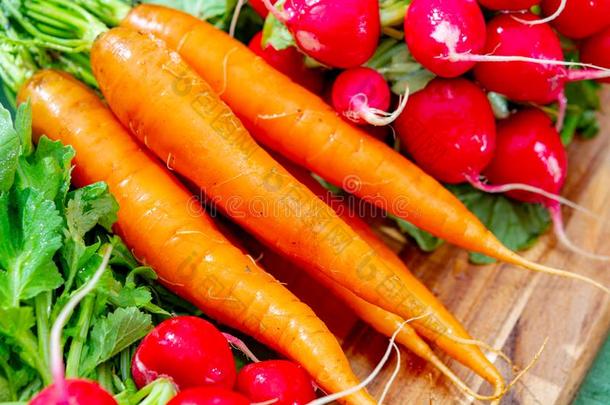 束关于新鲜的红色的小萝卜和胡萝卜,新的收割关于健康的